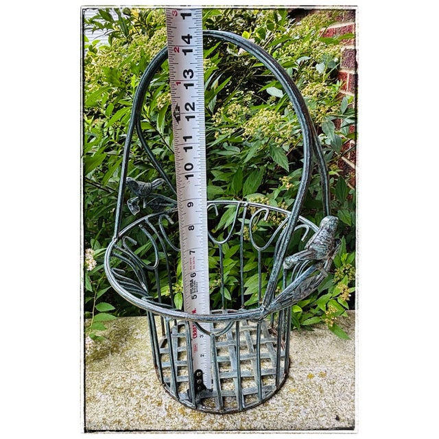 Farmhouse Garden Basket - Planter Vintage Verdigris Iron With Birds For Sale - Image 3 of 12