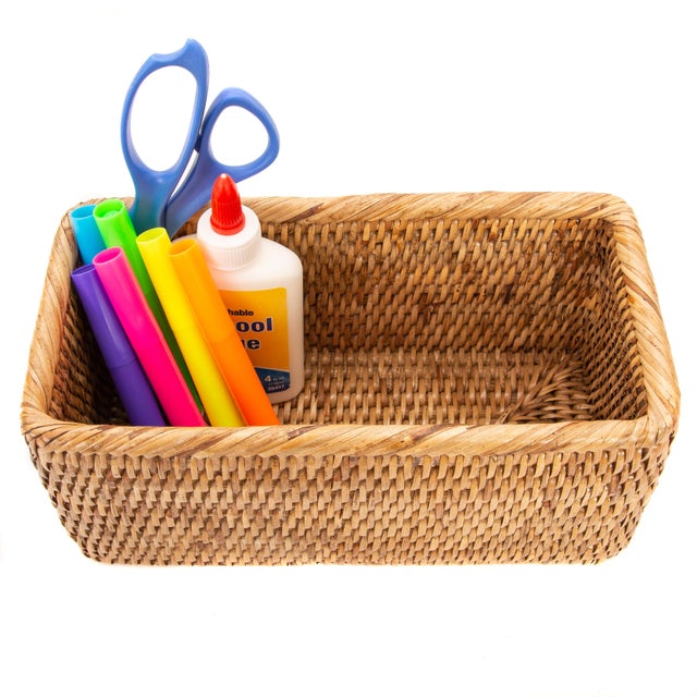 Contemporary Artifacts Rattan Rectangular Basket For Sale - Image 3 of 5