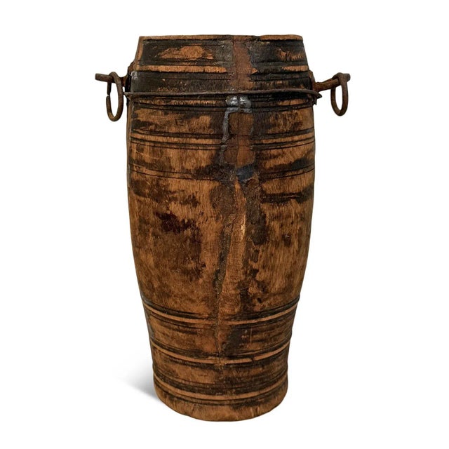 Farmhouse India Vintage Rustic Wood Water Pot For Sale - Image 3 of 4