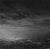 This artwork depicts a monochromatic landscape where dark, swirling clouds loom over a faintly illuminated horizon,...