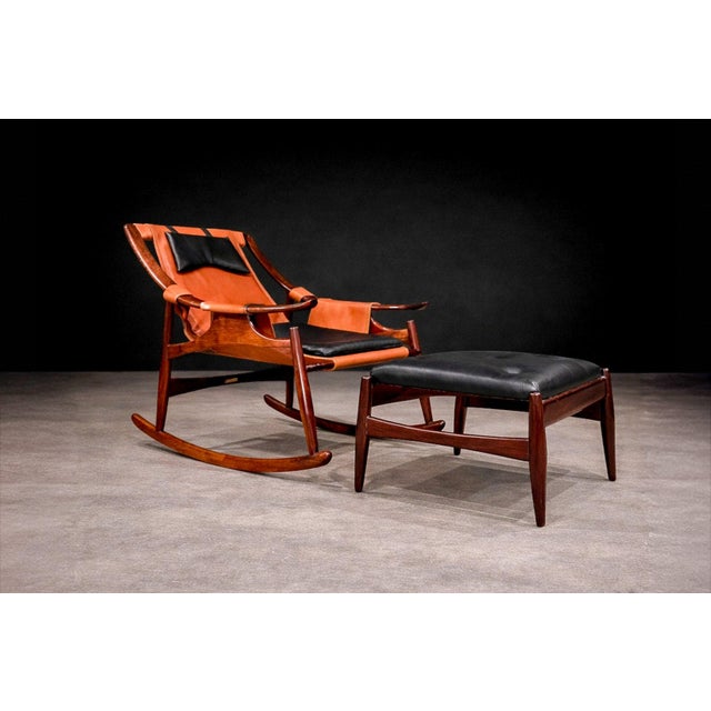 Liceu de Artes e Ofícios Rocking Chair with Ottoman in Rosewood & Leather, Liceu de Artes, 1960s - Lot 600 For Sale - Image 4 of 12