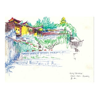 1950s Ivy Attwell Kek Lok Si Temple Penang Malaysia Drawing For Sale
