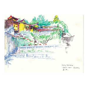 1950s Ivy Attwell Kek Lok Si Temple Penang Malaysia Drawing