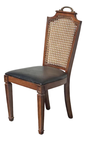 Vintage French Louis XVI Style Cane Back Dining Chair W Black Vinyl