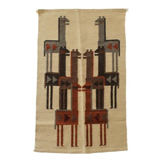 Vintage Peruvian Handwoven Alpaca Tapestry Wall Hanging Folk Art For Sale