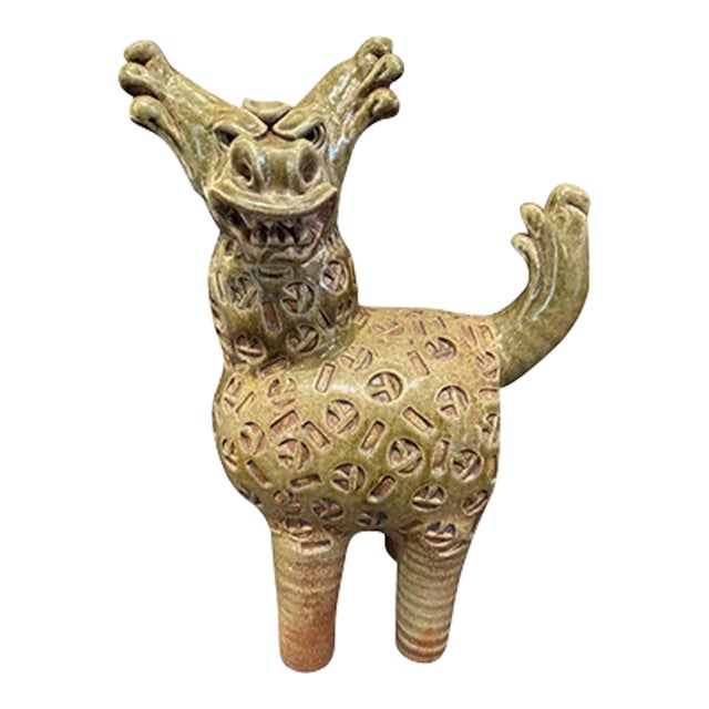"Mythical Creature", Green Ceramic Sculpture by Dora De Larios For Sale