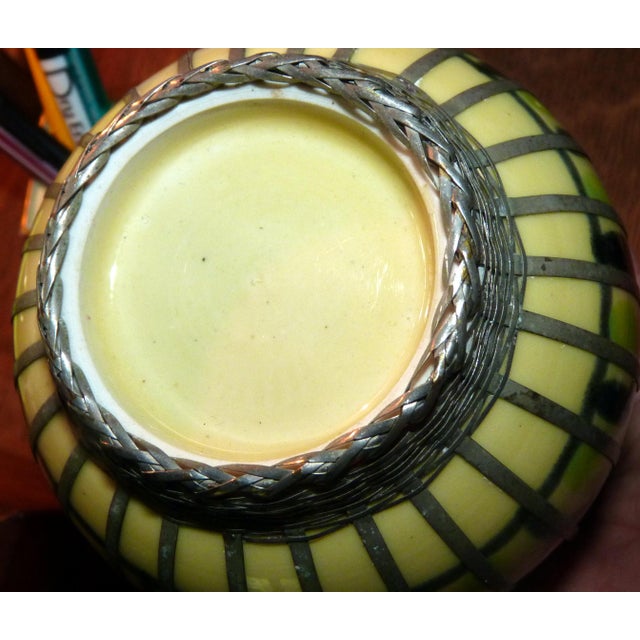 1900 - 1909 1900s Japanese Meiji Awaji Pottery Vase With Silver Basket-Weave Overlay For Sale - Image 5 of 8