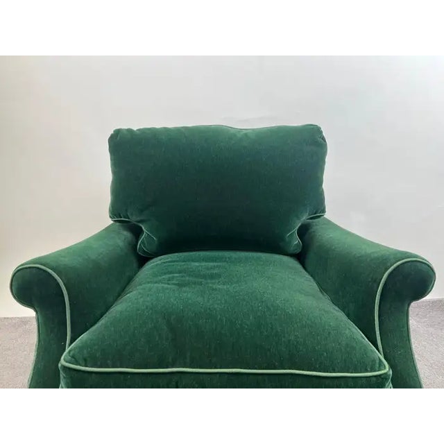1980s Hollywood Regency Style Custom Overstuffed Emerald Velvet Armchair For Sale - Image 5 of 17