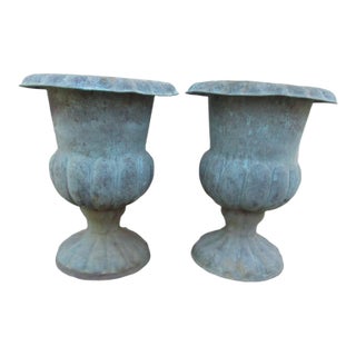 Pair of Antique French Copper Urns For Sale