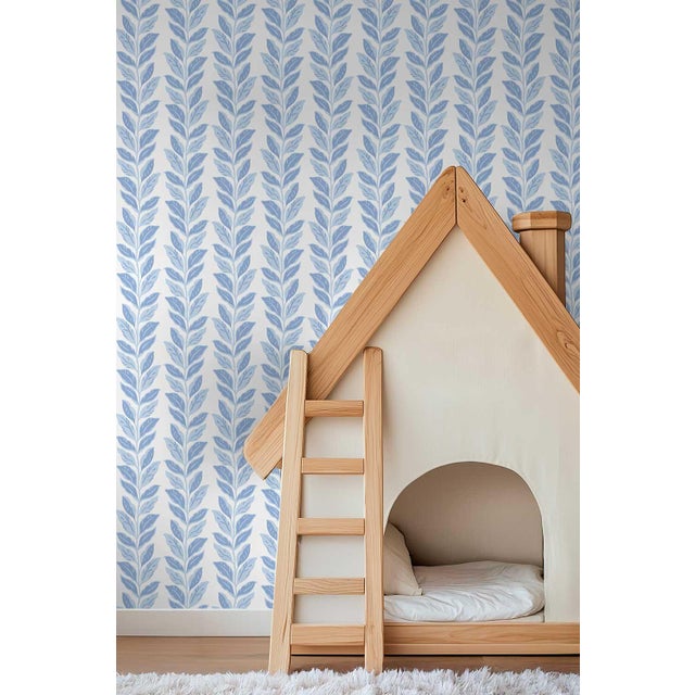 Garden Leaf Stripe Grasscloth Wallpaper by House Party | French Blue | 8 Yards For Sale In Charlotte - Image 6 of 7
