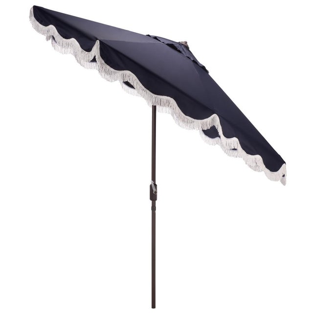 Navy Blue Torsa 9 Ft Crank Umbrella, Navy/Brown Pole For Sale - Image 8 of 9