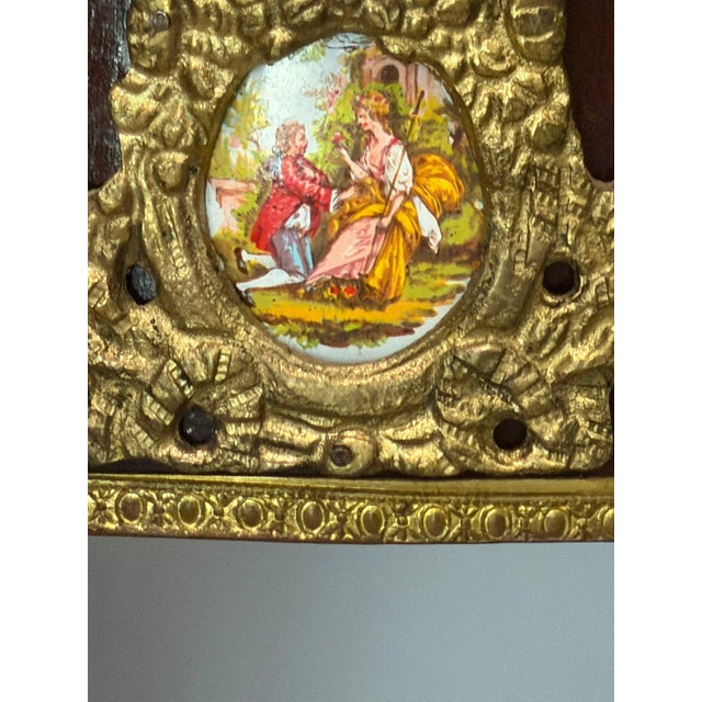 Wood Pair Louis XV Revival Marquetry Salon Tables With Porcelain Plaques, C. 1900 For Sale - Image 7 of 18