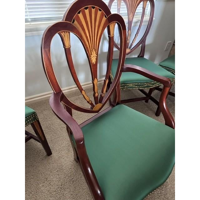 Wood 1990s Baker Inlaid Mahogany Norfolk Hepplewhite Dining Room Chairs For Sale - Image 7 of 17