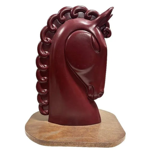 Viktor Schreckengost-styled fiberglass horse bust on a hardwood base. About Schreckengost: (June 26, 1906 – January 26,...