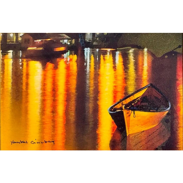 Yankel Ginzburg Original Signed Mixed Media Painting - Study for Shore Lights - Luminous Nautical Harbor Scene For Sale In Portland, ME - Image 6 of 14