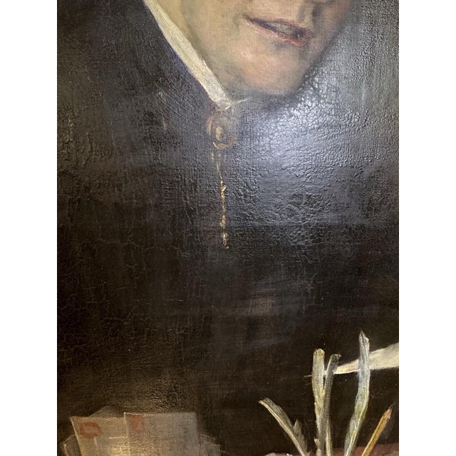 1900 - 1909 Antique 1903 Oil Portrait Painting Elderly Woman Reading Letter 25” X 30” For Sale - Image 5 of 12