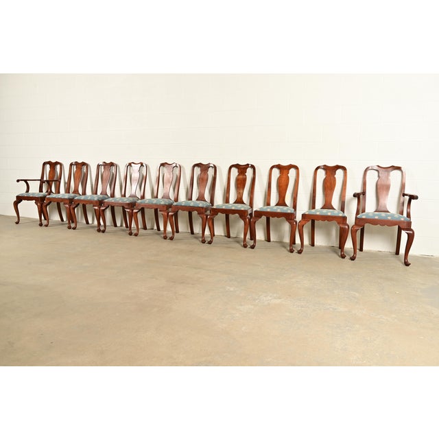 Henkel Harris Henkel Harris Queen Anne Solid Cherry Wood Dining Chairs, Set of Ten For Sale - Image 4 of 14