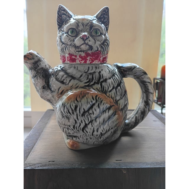Mid-Century Japanese Ceramic Tabby Cat Figural Teapot For Sale In Tampa - Image 6 of 9