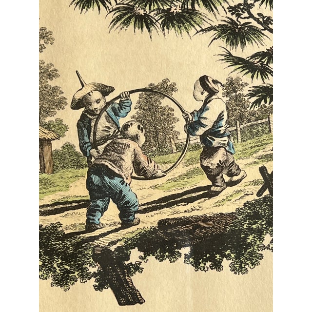 Wood Vintage Borghese Hand Colored Chinoiserie Asian Borghese Framed Prints a Pair For Sale - Image 7 of 12