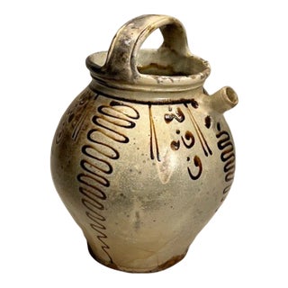 Vintage Hand Glazed French Olive Oil Pitcher For Sale