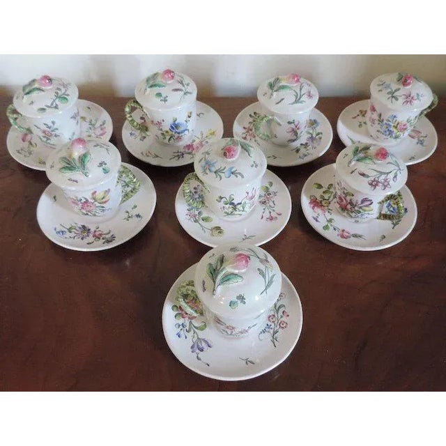 19th Century Veuve Perrin French Faience Tin Glaze Pottery Pots De Creme- 16 Pieces For Sale - Image 4 of 11