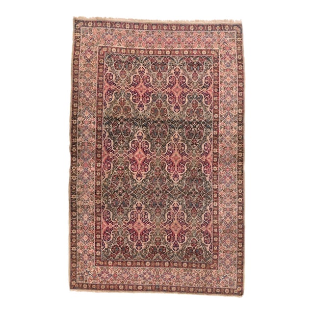 Antique Salmon Lavar Kerman Rug 4'8'' x 7'3'' For Sale