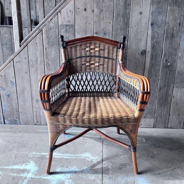 Brown Vintage Wicker Bedroom Armchair For Sale - Image 8 of 12