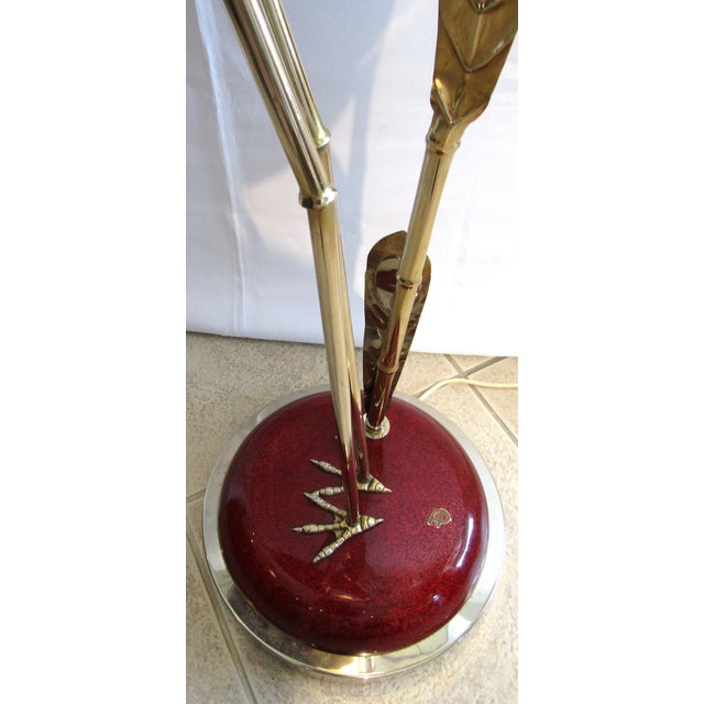 Rare Antonio Pavia Brass and Red Lacquered Wood Stork Floor Lamp Circa 1980s For Sale - Image 10 of 17