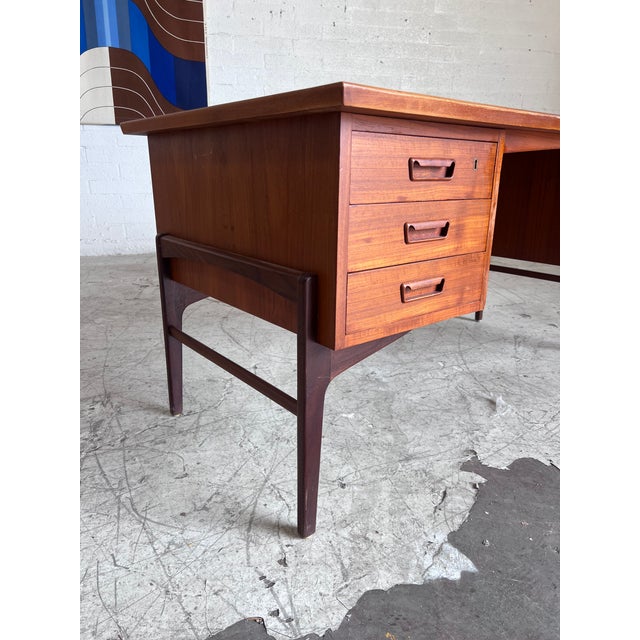 Mid-Century Modern Vintage Danish Teak 6-Drawer Desk With Bookcase For Sale - Image 3 of 8