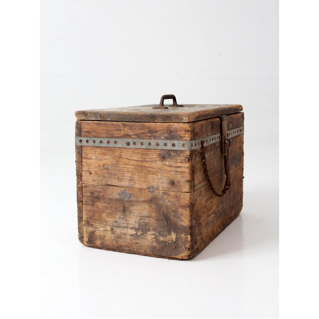 Antique Primitive Industrial Wood Storage Box For Sale - Image 4 of 16