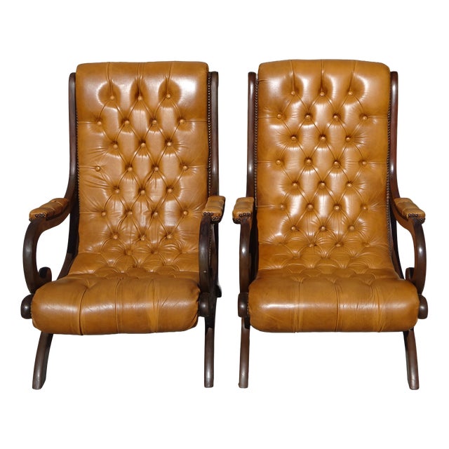 Armchairs in Wood and Upholstered Leather, 1970s, Set of 2 For Sale
