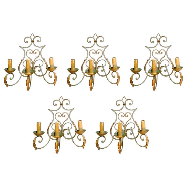 French Art Deco Wrought Iron Castle Wall Sconces, 1925, Set of 5 For Sale - Image 9 of 9