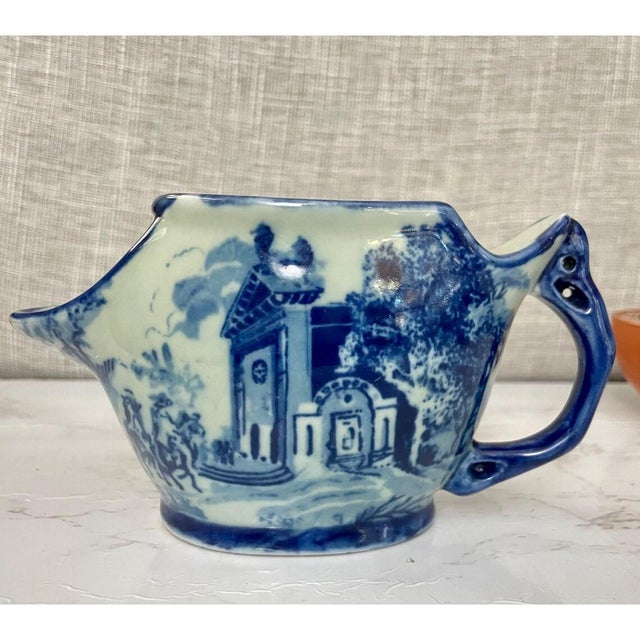 Blue Antique Flow Blue Shaving Mug – Victoria Ware English Ironstone Transferware For Sale - Image 8 of 9