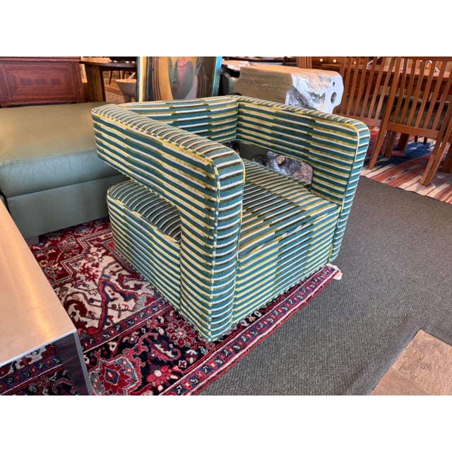 Green Restoration Hardware Drew Swivel Chair, Custom For Sale - Image 8 of 17
