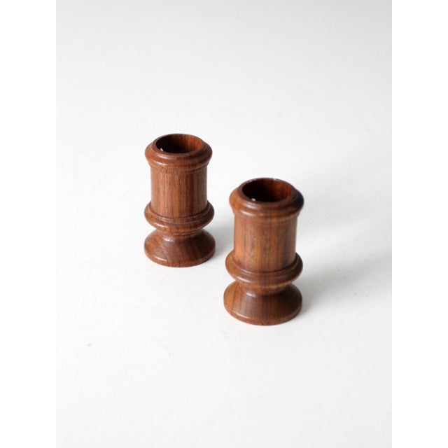 Mid 20th Century Vintage Turned Wood Candlestick Holders Pair For Sale - Image 5 of 9
