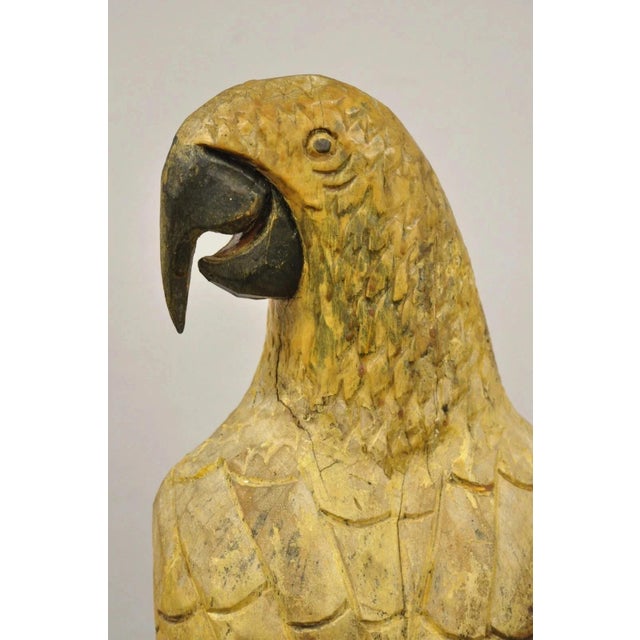 Large 46" Vintage Mid Century Carved Wood Perched Parrot Bird Statue Sculpture For Sale - Image 4 of 11