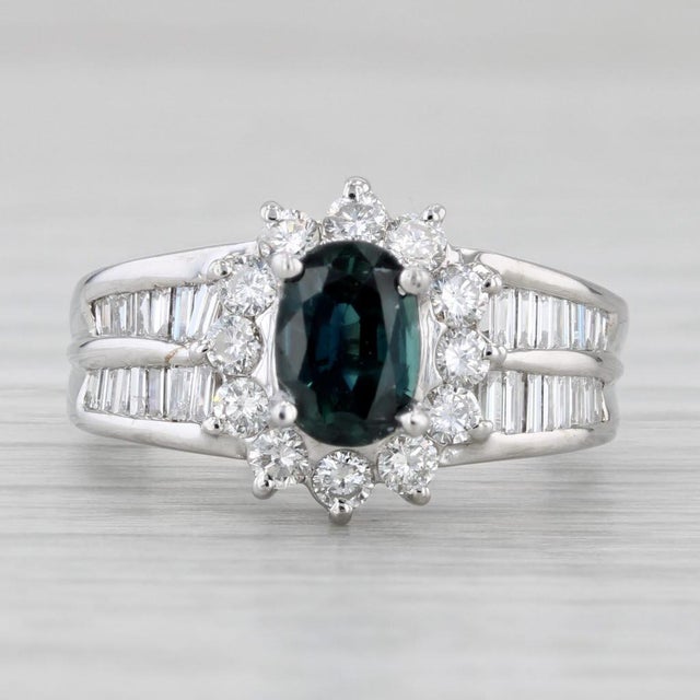 1.69ctw Blue Sapphire Diamond Halo Ring 18k White Gold Size 5.5 For Sale - Image 4 of 9