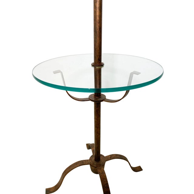 English Pair of Hand-Forged Metal and Glass Tray Table Floor Lamps For Sale - Image 3 of 18