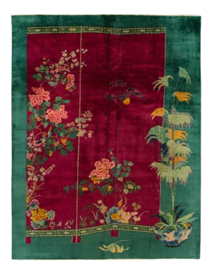 Vintage Colorful Art Deco Chinese Wool Rug 10 Ft 10 in X 12 Ft