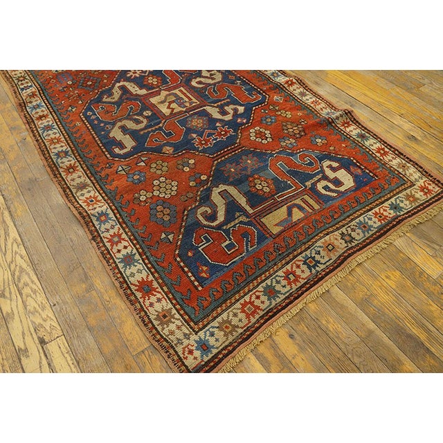 1900s Red Geometric Antique Caucasian Chondzoresk Kazak Rug 3' 6"x7' 9" Handknotted Wool Carpet For Sale - Image 11 of 18