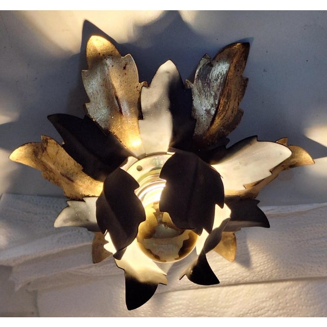 Mid-Century Modern Flat Florentine Ceiling Lamp with a Gold-Grey Metal Frame, 1960s For Sale - Image 3 of 7