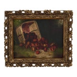Antique 1892 Strawberry Still Life Oil Painting Signed Ornate Gilt Frame For Sale