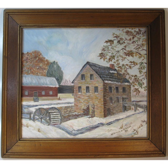 1980s Oil Painting Stone Mill Penypack Creek Homesburg Phila. Pa. Dorothy Strand, Framed For Sale - Image 14 of 14