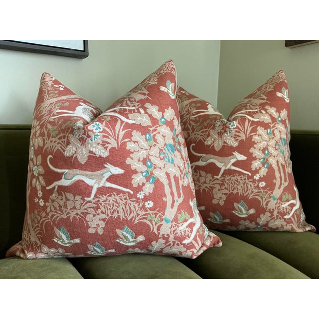 Mid-Century Modern Lee Jofa "Mille Fleur" Pillows in Brick- A 22" Pair For Sale - Image 3 of 3