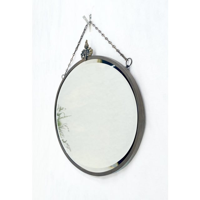 Art Deco Nouveau Style Oval c1920s Metal Pewter Frame Bevelled Wall Mirror MINT