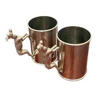 Vintage Gucci Italy Silver-Tone Deer Handle Mugs - Pair For Sale