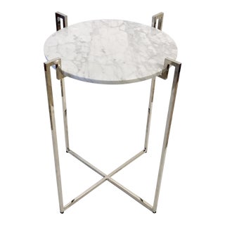 Worlds Away Modern Nickel and Marble Abel Side Table For Sale