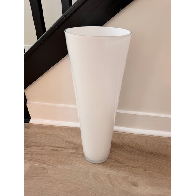 2020s Tall Modern Frosted White Art Glass Vase – Handmade in Poland For Sale - Image 5 of 7