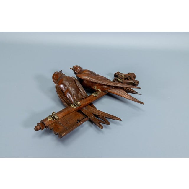 Antique Black Forest Carved Wood Wall Key Holder with Swallow Birds, ca. 1910s For Sale - Image 10 of 18