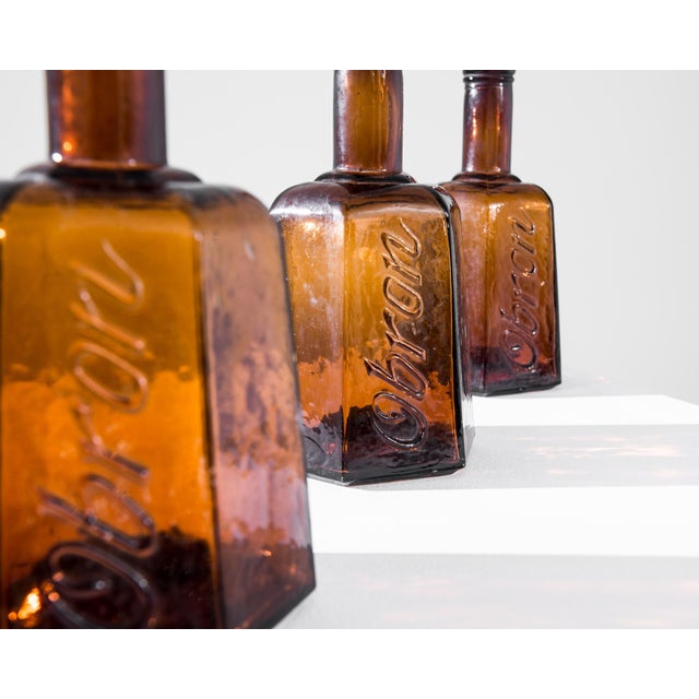 Art Deco Vintage European Amber Glass Bottle For Sale - Image 3 of 5